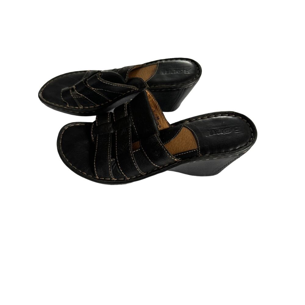 Born Handcrafted Black Leather Strappy Slide Open Toe‎ Sandal Sz 7
